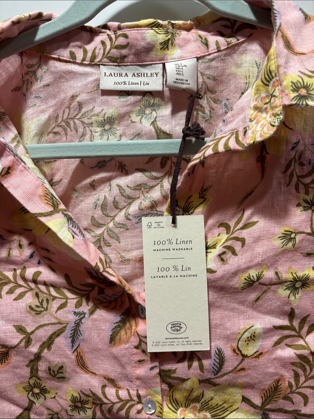 Laura Ashley Pink Floral Button-Down Shirt with Yellow Flowers size large NWT - Picture 2 of 3